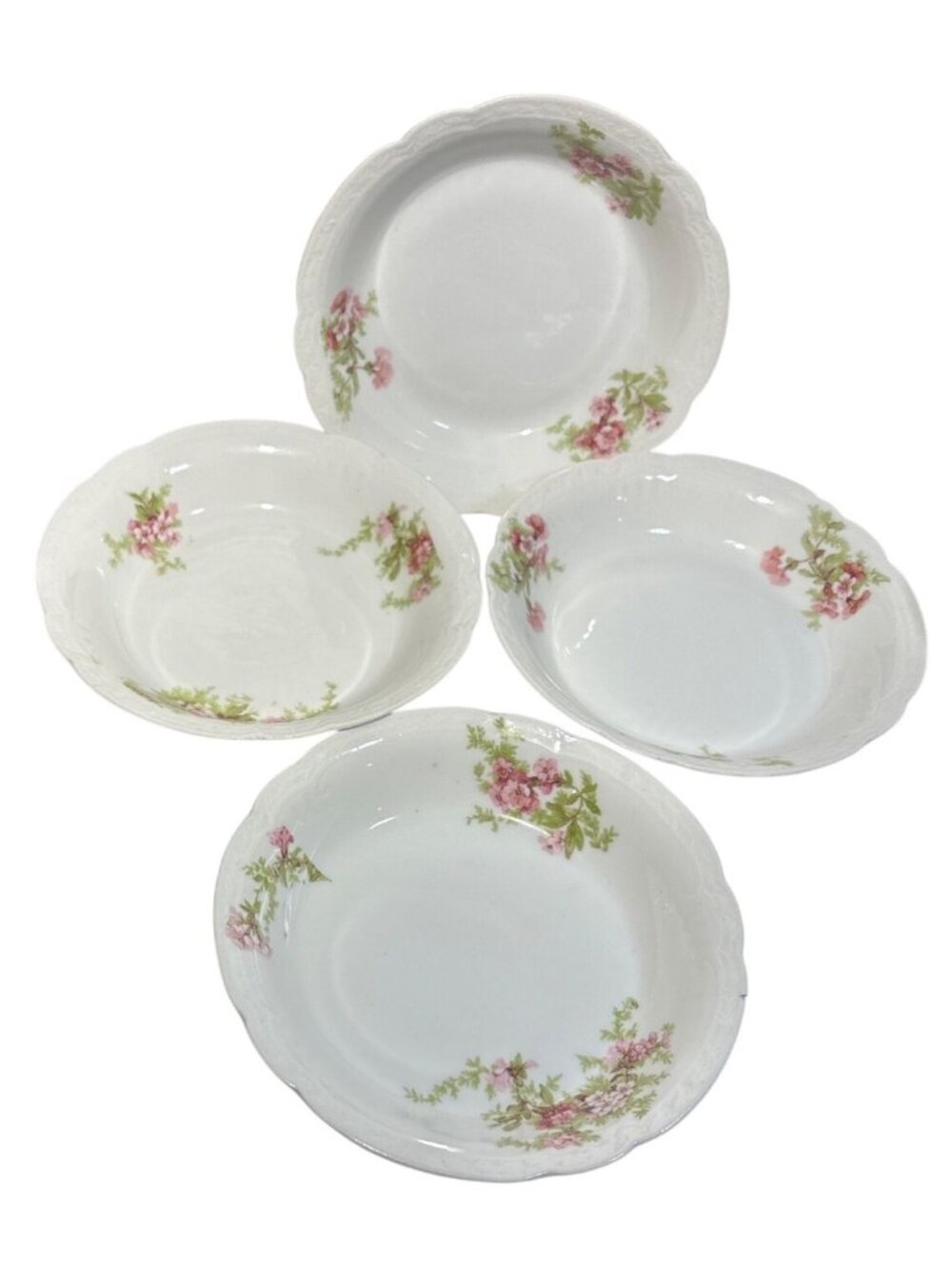 Antique Coronet Limoges Bowls France Pink Floral Dessert Berry Sauce Set Of 4